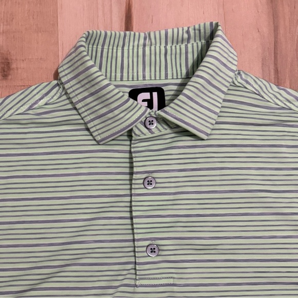 FJ Golf Polo Lisle Space Dye Stripe Honeydew Green Gray Medium Shirt - Picture 3 of 11